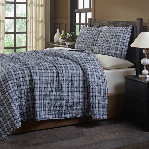 Shop Roy Blue Plaid Cotton Quilt Set - On Sale - Free Shipping Today