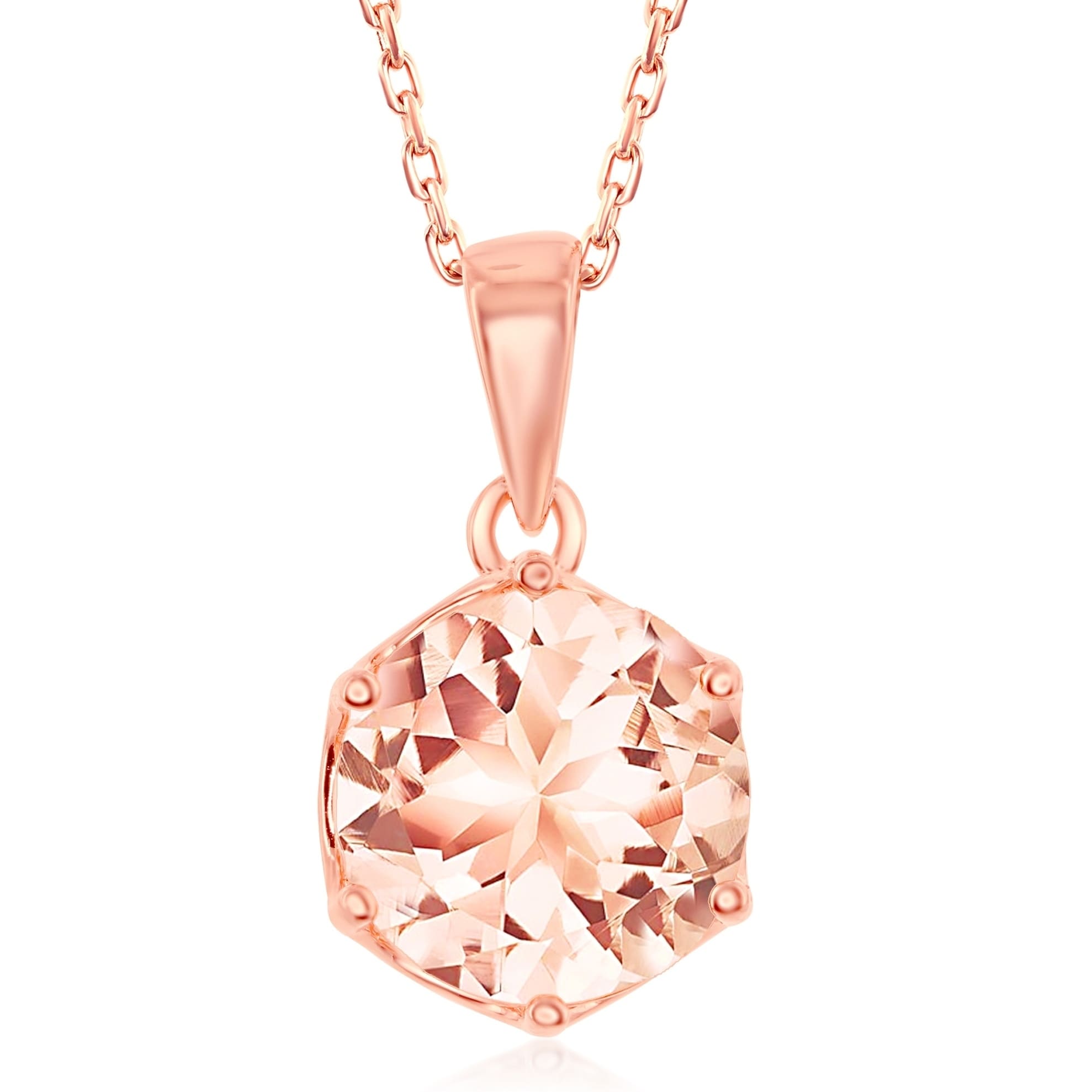 Rose Gold Tone on 925 Silver 2ct Cubic Zirconia 8mm Round Solitaire Necklace 