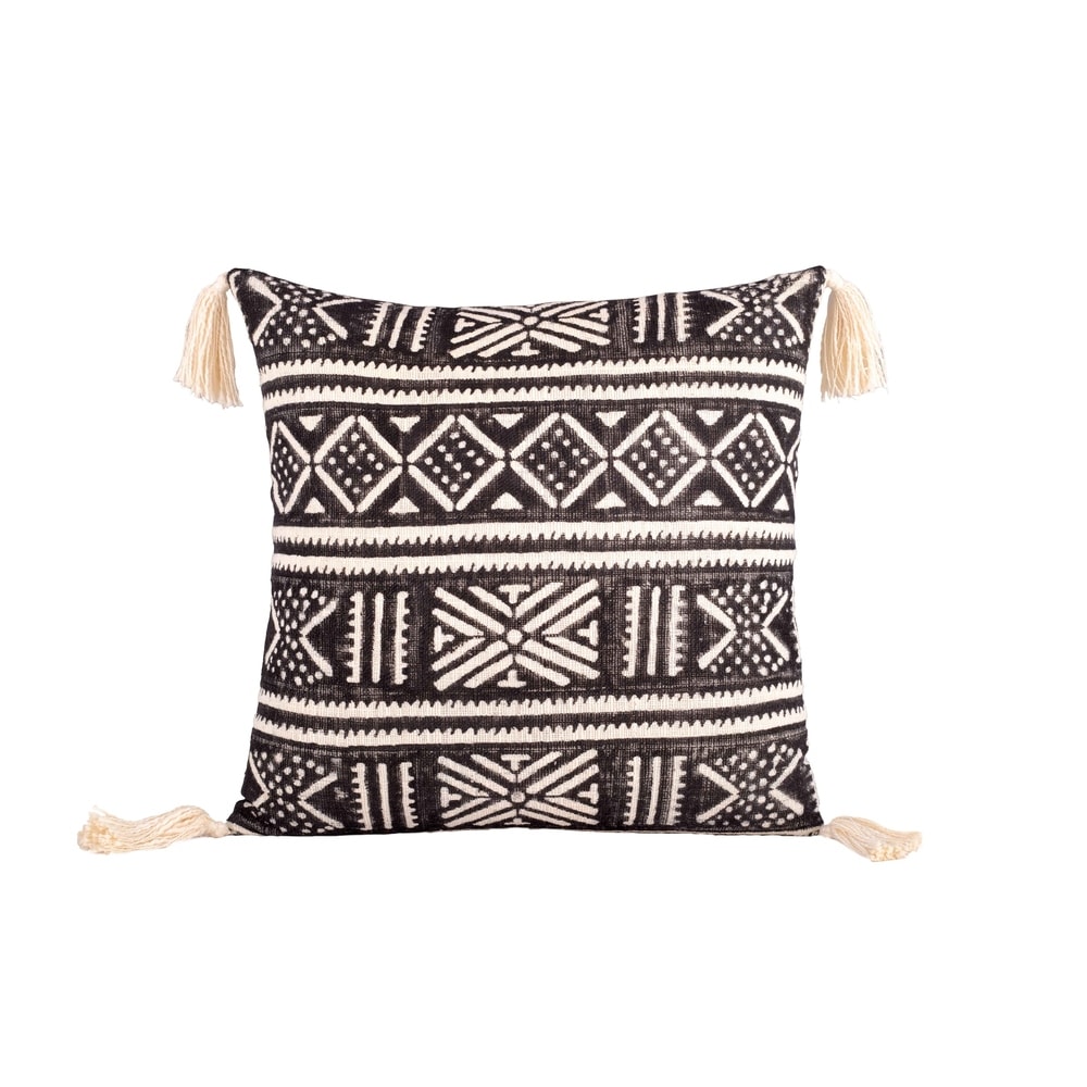Harare Cotton Black Decorative Pillow Zanzibar Square Throw Pillow In Ivory