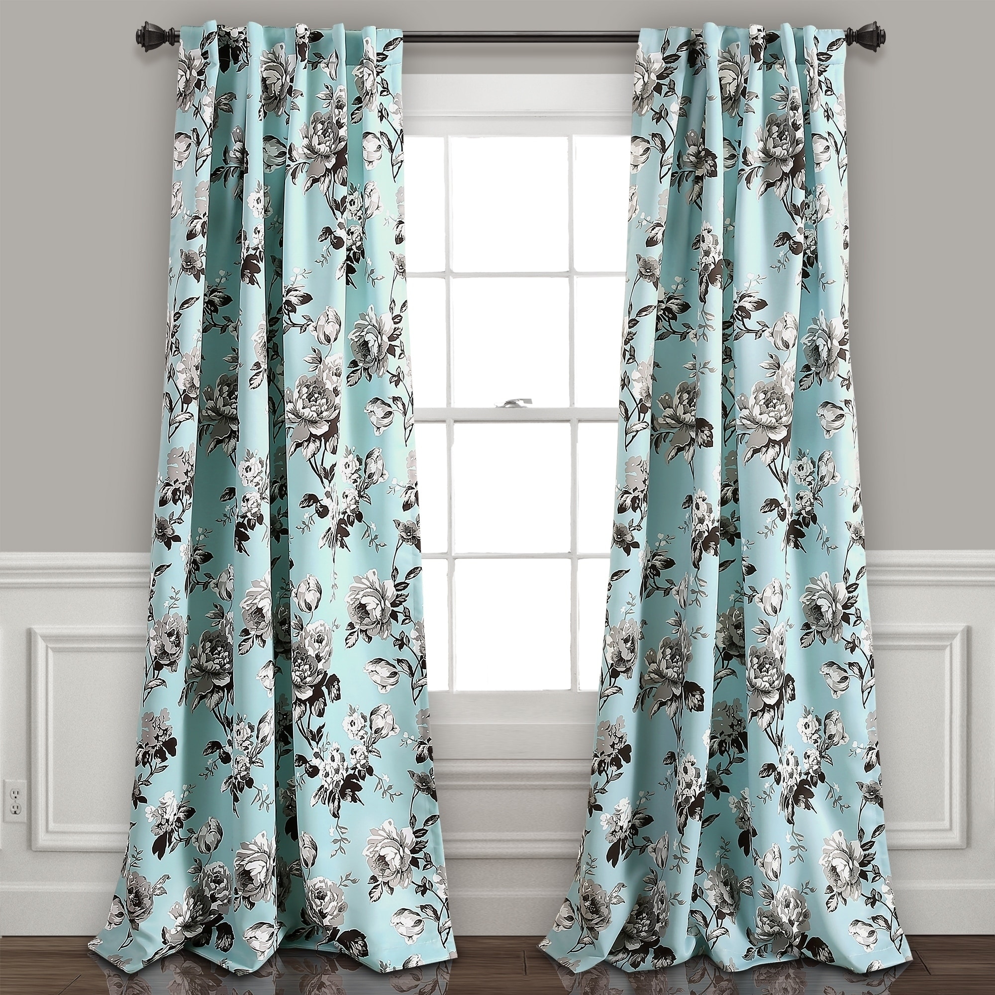 84" x 52" Floral Paisley Window Curtain Panel Pair Blue 