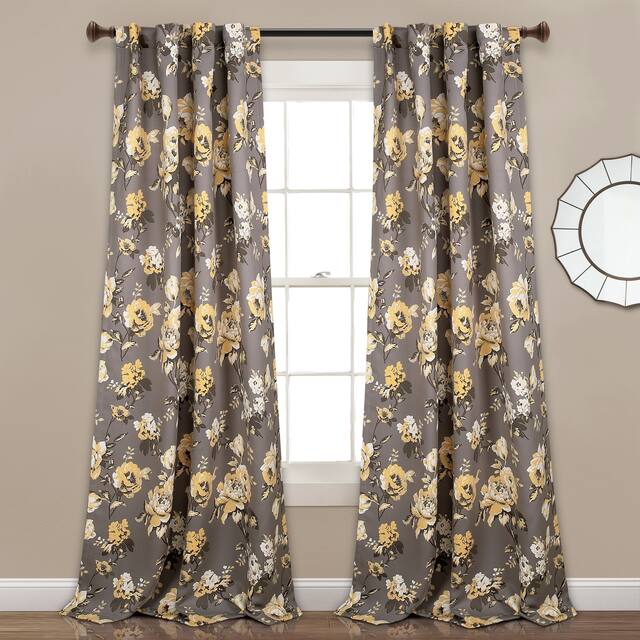 Lush Decor Tania Floral Room Darkening Window Curtain Panel Pair - 52"w x 108"l - Gray & Yellow