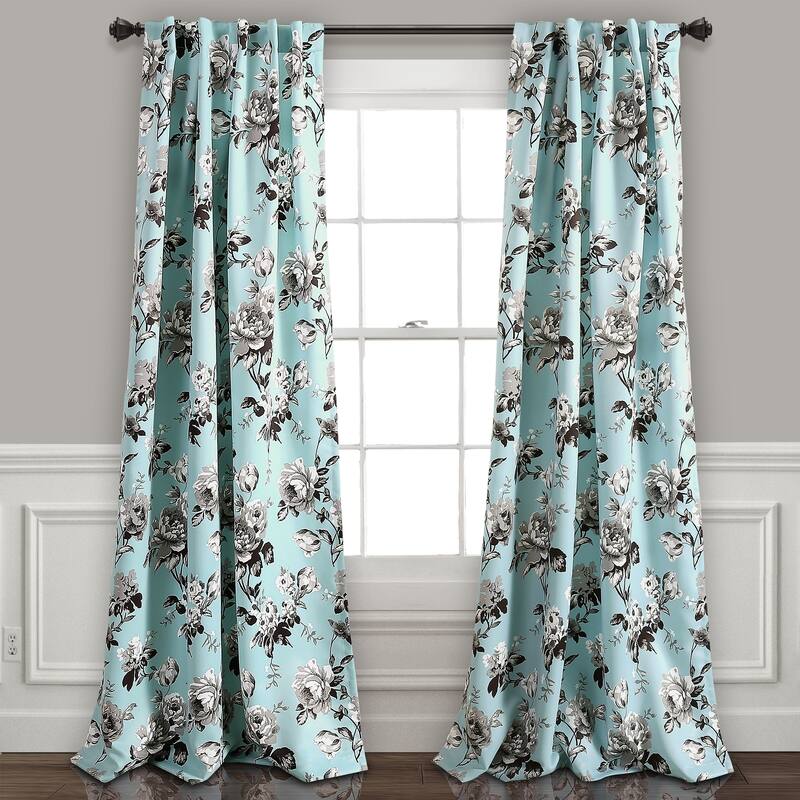 Lush Decor Tania Floral Room Darkening Window Curtain Panel Pair - 52"w x 84"l - Blue & Gray