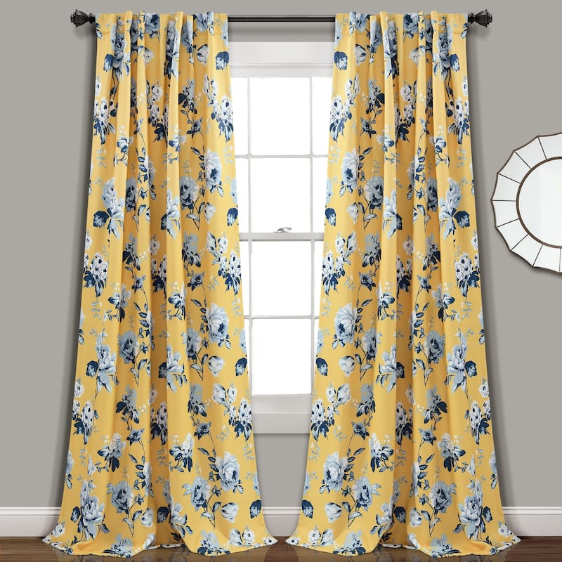 Lush Decor Tania Floral Room Darkening Window Curtain Panel Pair - 52"w x 84"l - Yellow & Blue