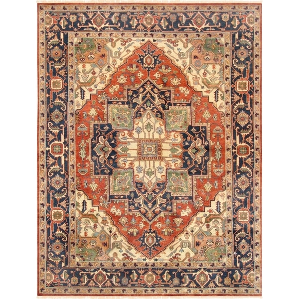 Pasargad Serapi Rust/Navy Lamb's Wool Area Rug (4' 0" X 5'11") - 4' x 6'