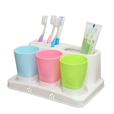 Family Size Toothbrush and Toothpaste Holder with 3 Cups