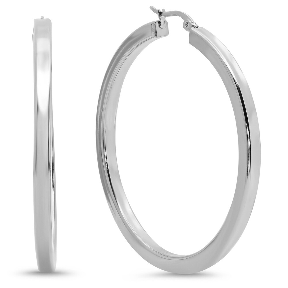 Piatella Ladies Stainless Steel 60mm Box Hoop Earrings in 2 Colors (White)