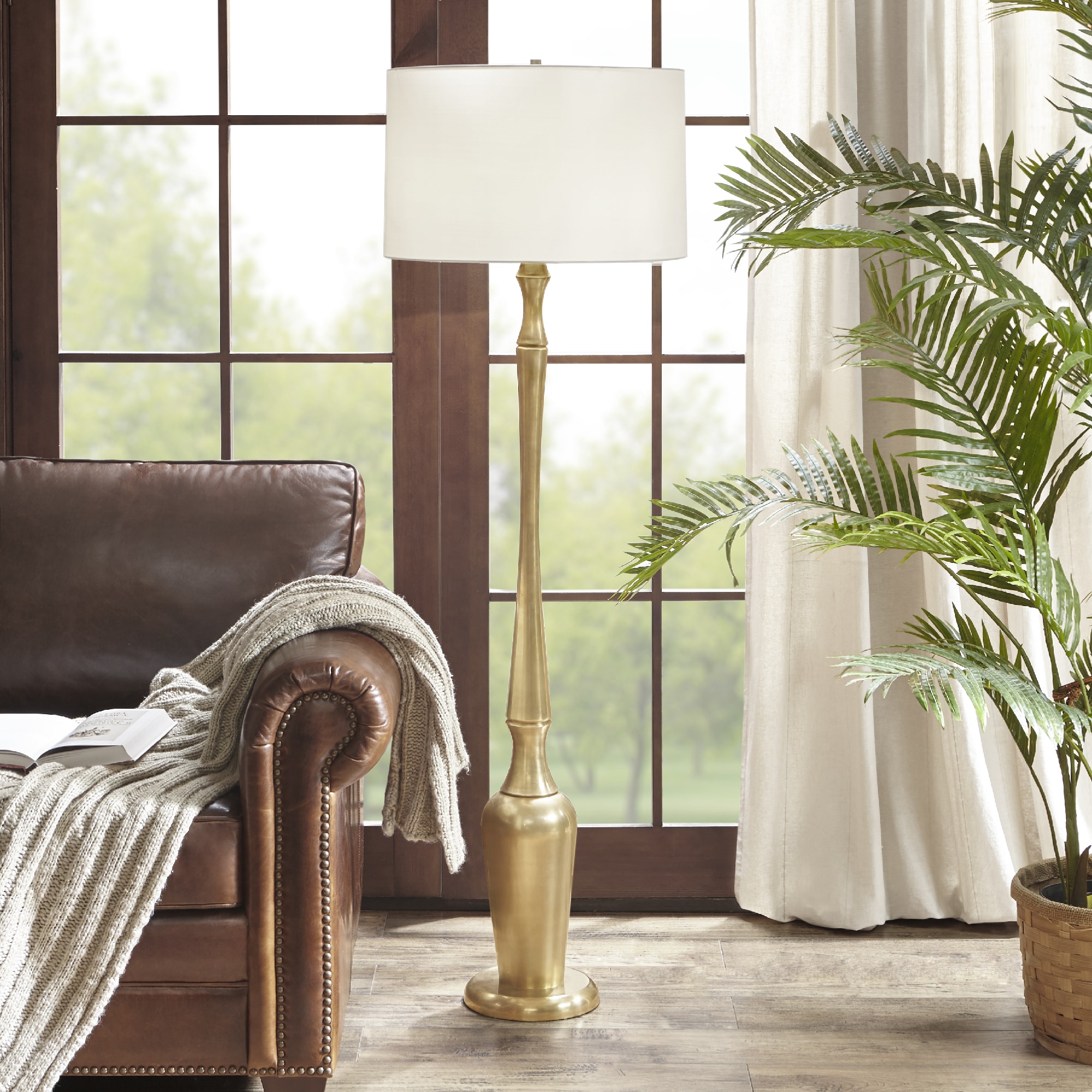 Veronica 70 Tall Arc Floor Lamp with Fabric Shade - Brushed Nickel