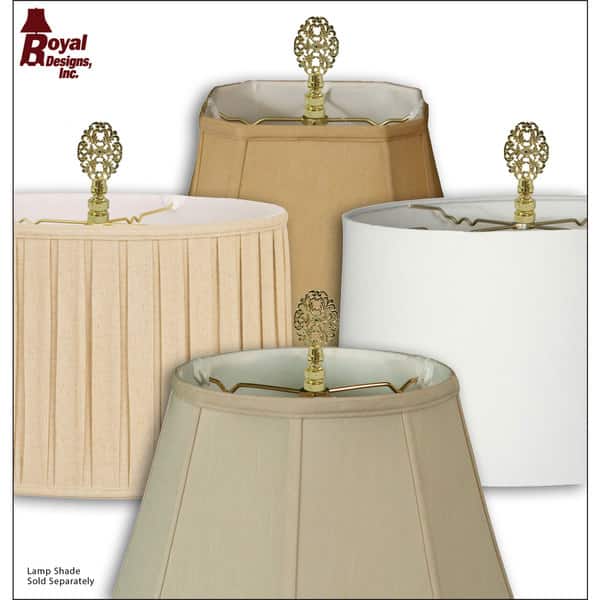 Royal Designs Oval Filigree Lamp Finial for Lamp Shade Polished Brass Set of 2