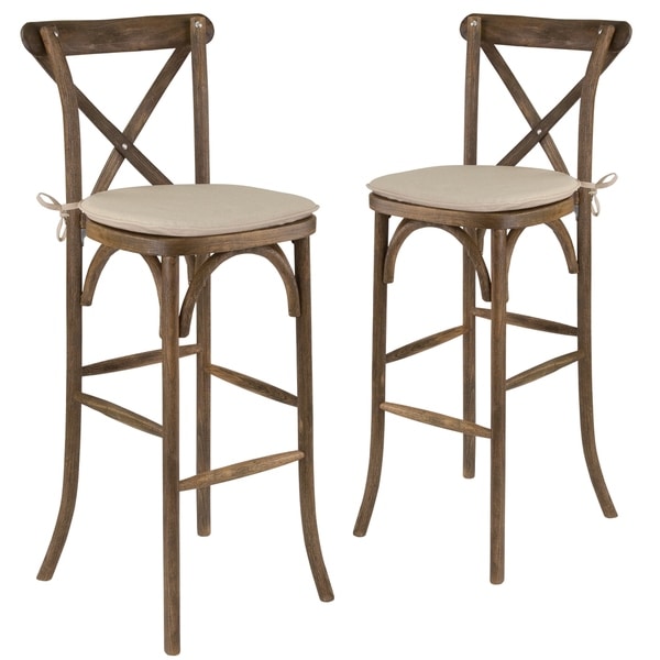 2 Pk Hercules Series Wood Cross Back Barstool With Cushion 2 Pk Hercules Series Wood Cross Back Barstool With Cushion Free Shipping Today 19887508