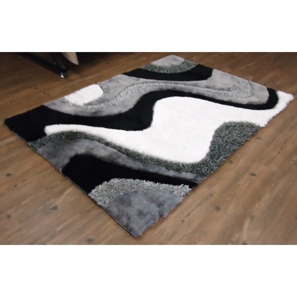 Handmade Grey with Black Indoor Modern Shaggy Rug - 4' x 5'16