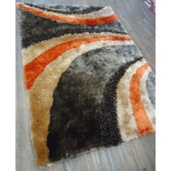 Handmade Brown with Orange Indoor Modern Shaggy Rug - 4' x 5'24