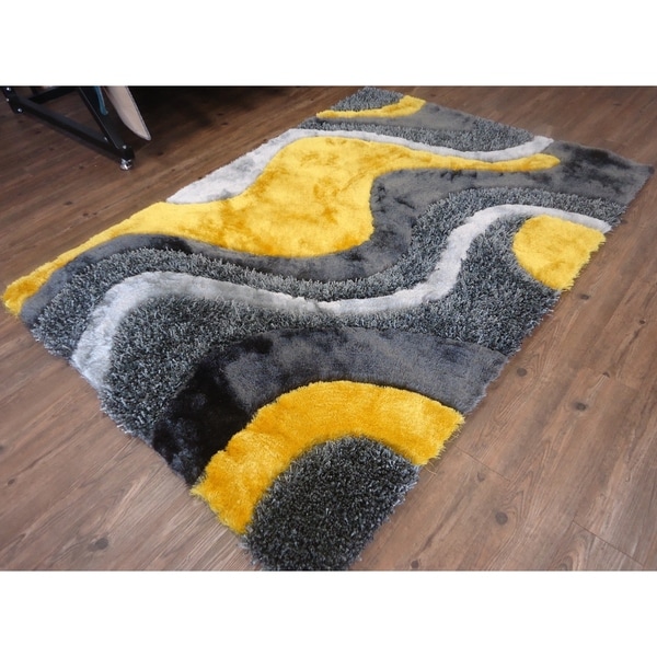 Handmade Grey with Yellow Indoor Modern Shaggy Rug - 4' x 5'17