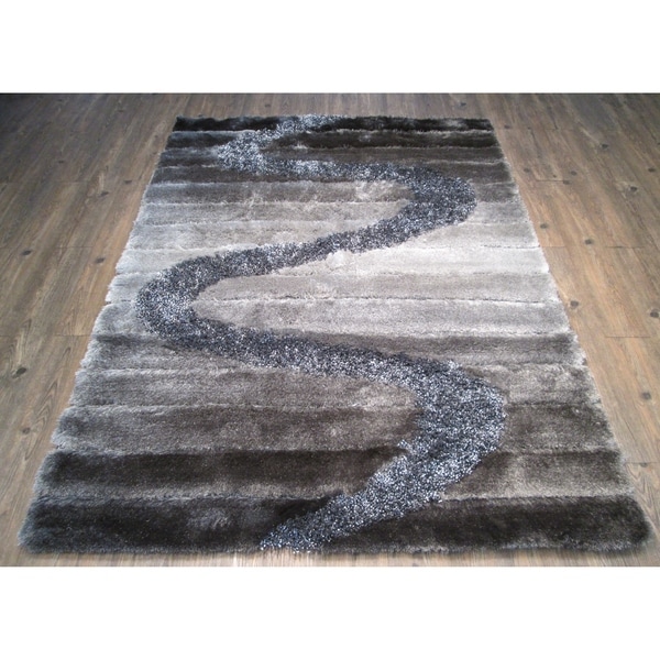 Handmade Grey with Silver Indoor Modern Shaggy Rug - 4' x 5'33