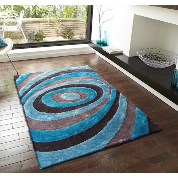 Handmade Grey with Blue 1.5 Inch Pile Height Shaggy Rug - 4' x 5'4