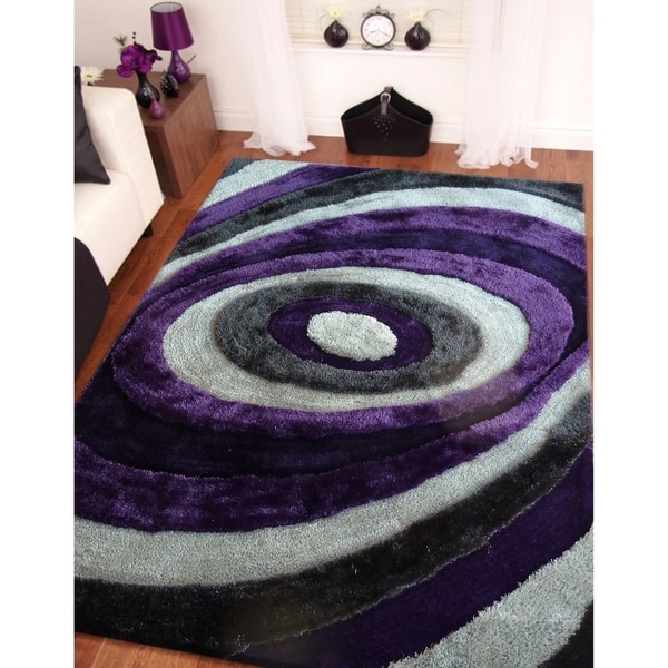 Handmade Grey with Purple 1.5 Inch Pile Height Shaggy Rug - 4' x 5'4