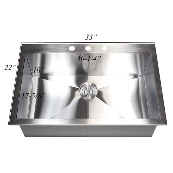 33-inch 16 Gauge Stainless Steel Brushed Nickel Single Bowl Topmount ...