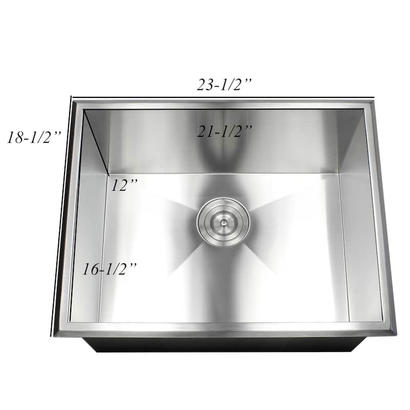23-inch 16 Gauge Stainless Steel Single Bowl Topmount Drop-in Zero Radius Kitchen Bar Island Laundry Utility Sink
