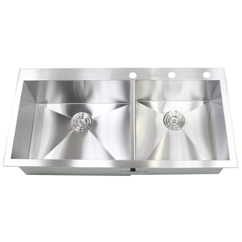 43-inch 16 Gauge Stainless Steel Double Bowl 60/40 Topmount Drop-in Zero Radius Kitchen Island Bar Sink
