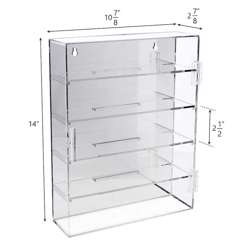4-Removable Shelves Shot Glasses Display Case with Mirror