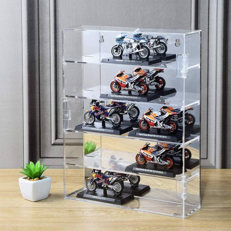 4-Removable Shelves Shot Glasses Display Case with Mirror