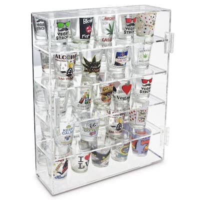 4-Removable Shelves Shot Glasses Display Case with Mirror