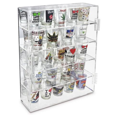 4-Removable Shelves Shot Glasses Display Case with Mirror