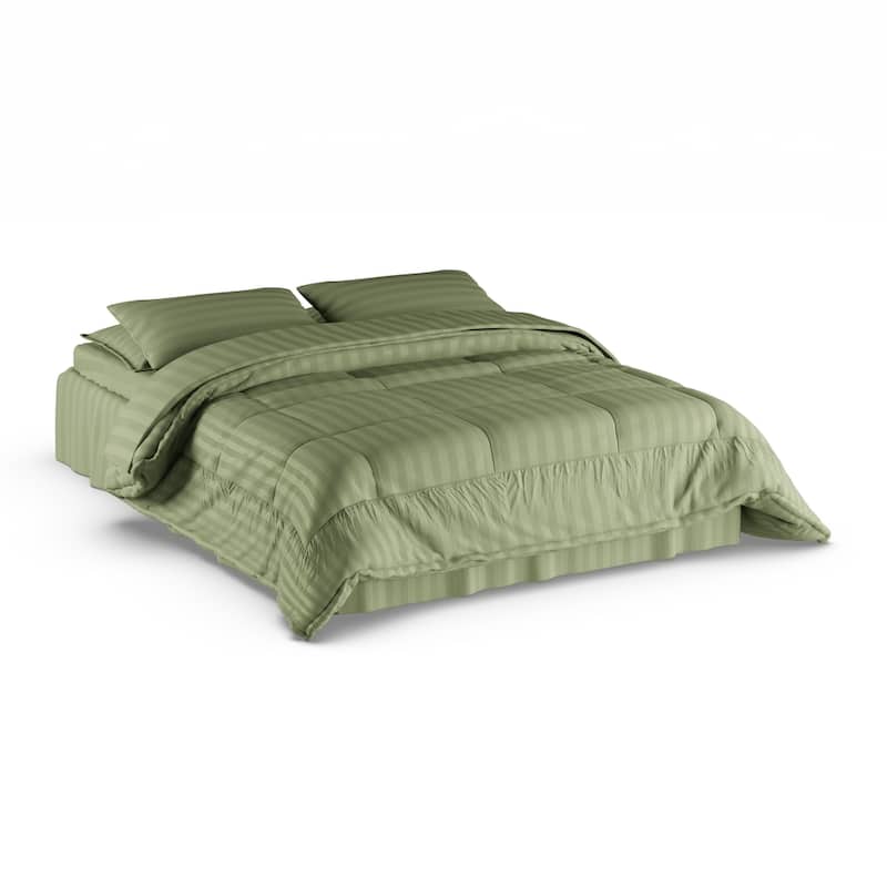 Porch & Den Lockhart Wrinkle Resistant Soft Striped Down Alternative 8-piece Bed in a Bag Set - King - Cali King/King - Sage