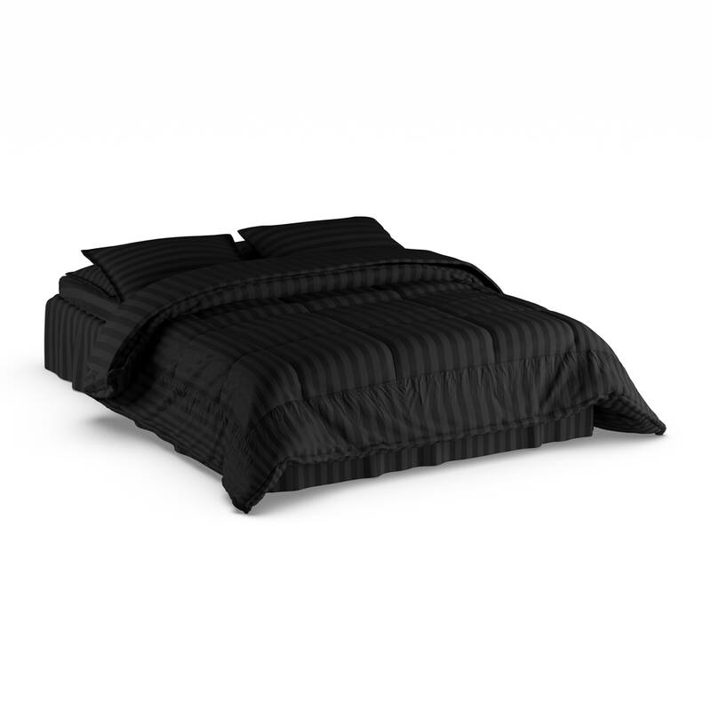 Porch & Den Lockhart Wrinkle Resistant Soft Striped Down Alternative 8-piece Bed in a Bag Set - Full - Queen - Black