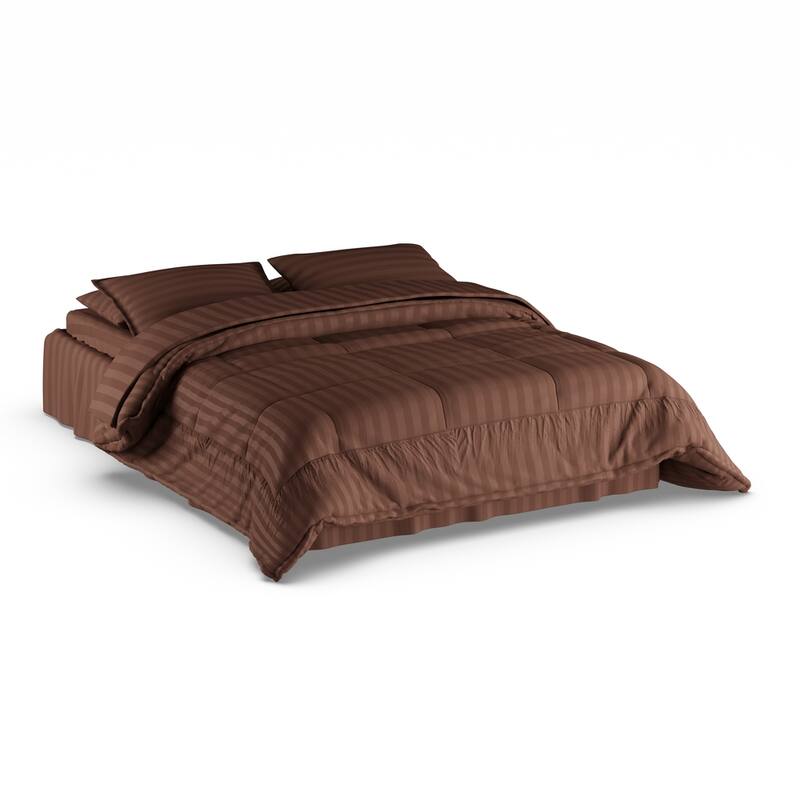 Porch & Den Lockhart Wrinkle Resistant Soft Striped Down Alternative 8-piece Bed in a Bag Set - Queen/Full - Queen - Chocolate