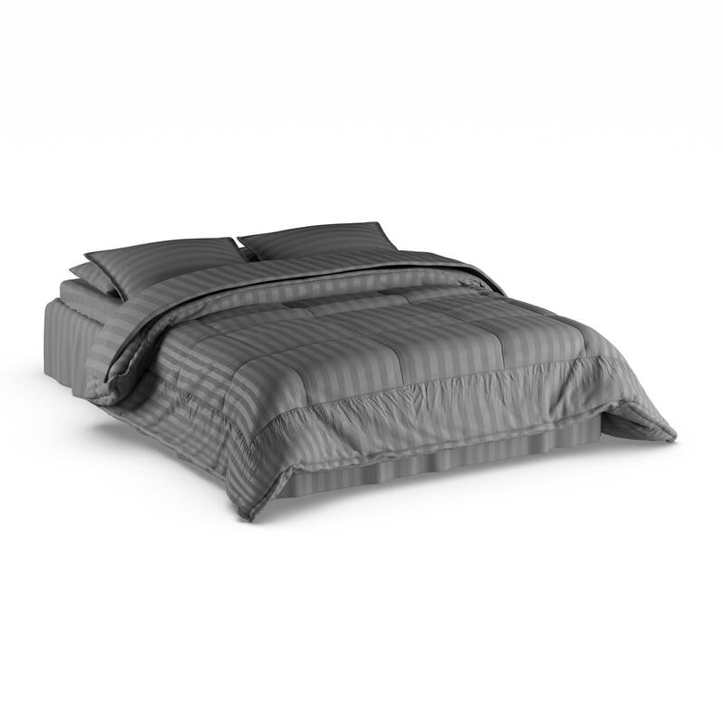 Porch & Den Lockhart Wrinkle Resistant Soft Striped Down Alternative 8-piece Bed in a Bag Set - Queen/Full - Queen - Gray