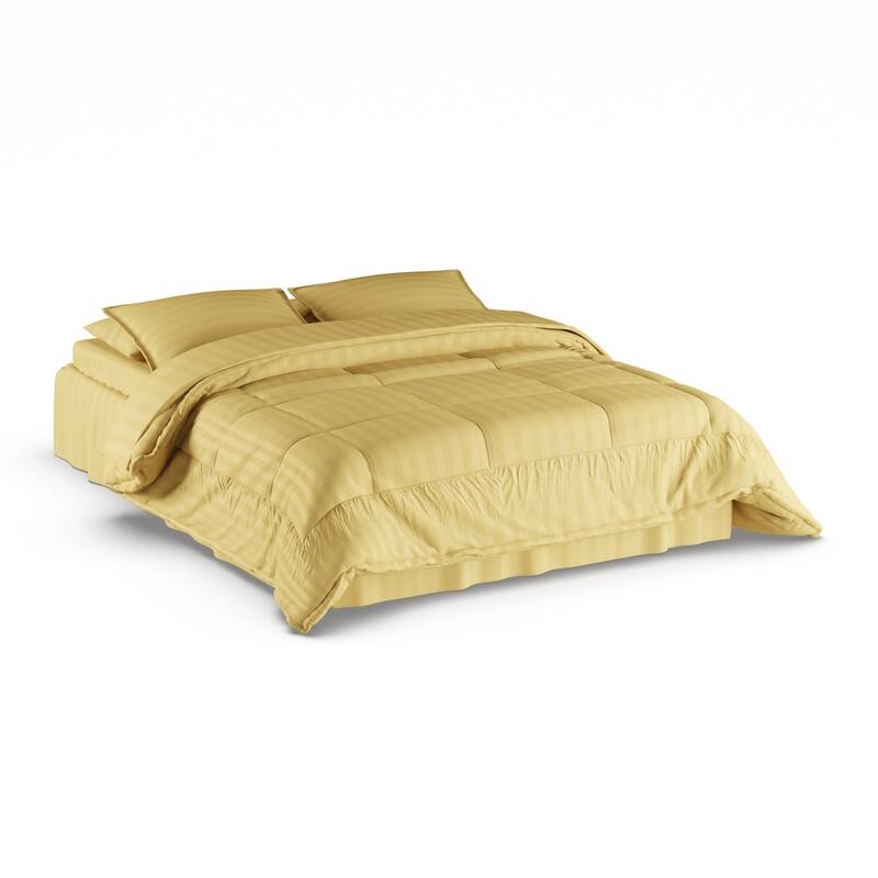 Porch & Den Lockhart Wrinkle Resistant Soft Striped Down Alternative 8-piece Bed in a Bag Set - Queen/Full - Queen - Gold