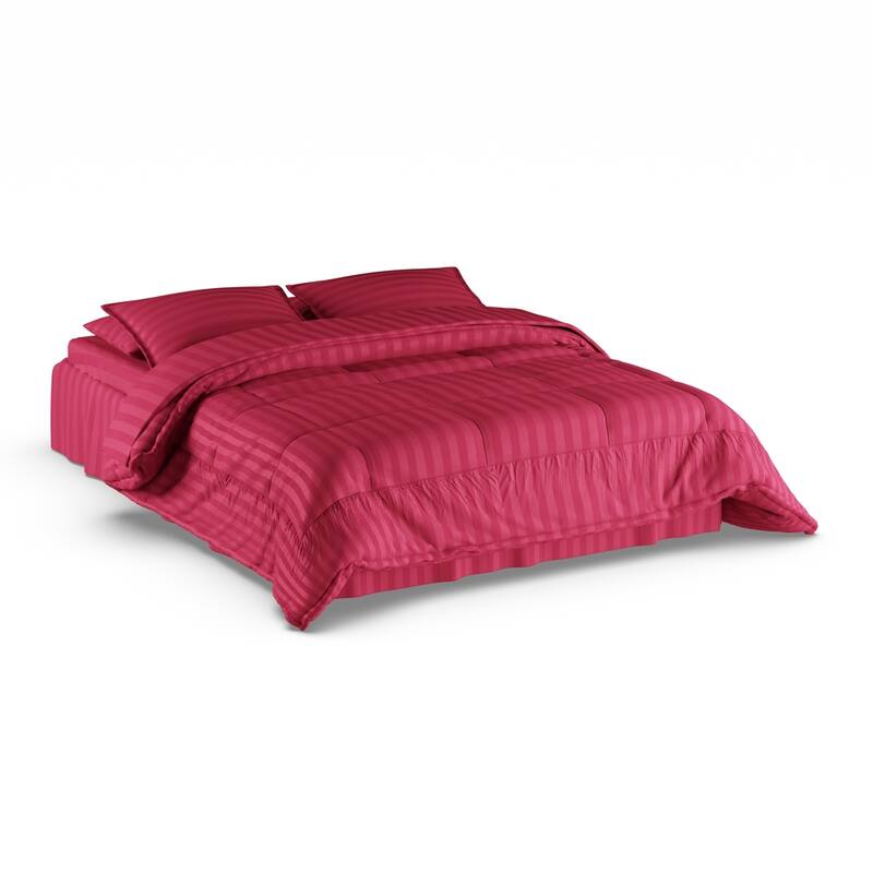 Porch & Den Lockhart Wrinkle Resistant Soft Striped Down Alternative 8-piece Bed in a Bag Set - Queen/Full - Queen - Burgundy