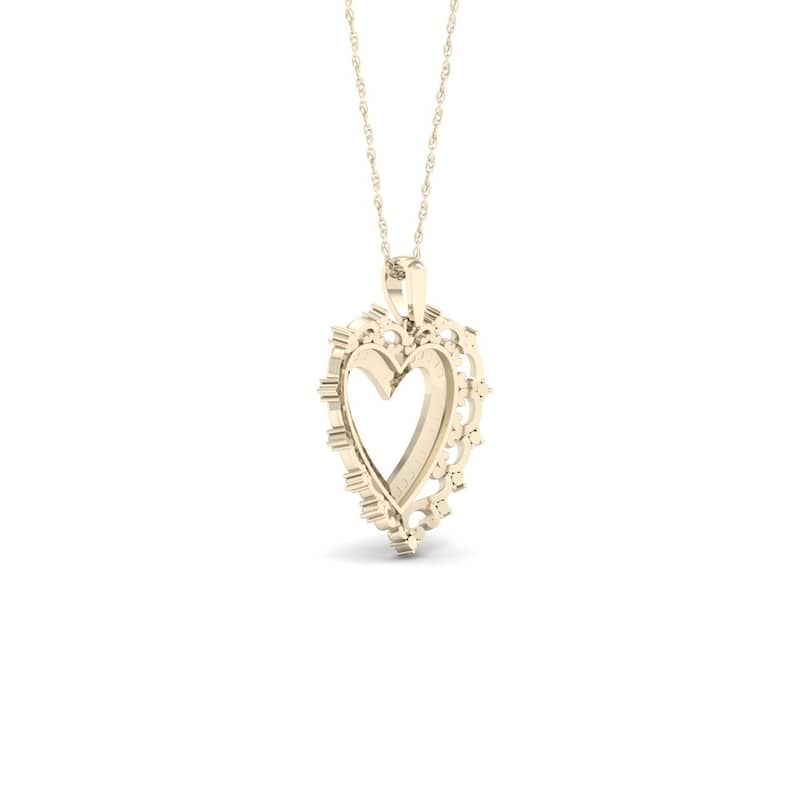 De Couer 10k Yellow Gold 1/4ct TDW Diamond Filigree Heart Necklace
