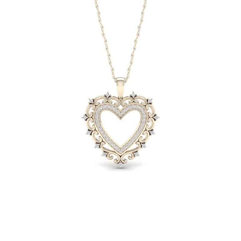 De Couer 10k Yellow Gold 1/4ct TDW Diamond Filigree Heart Necklace