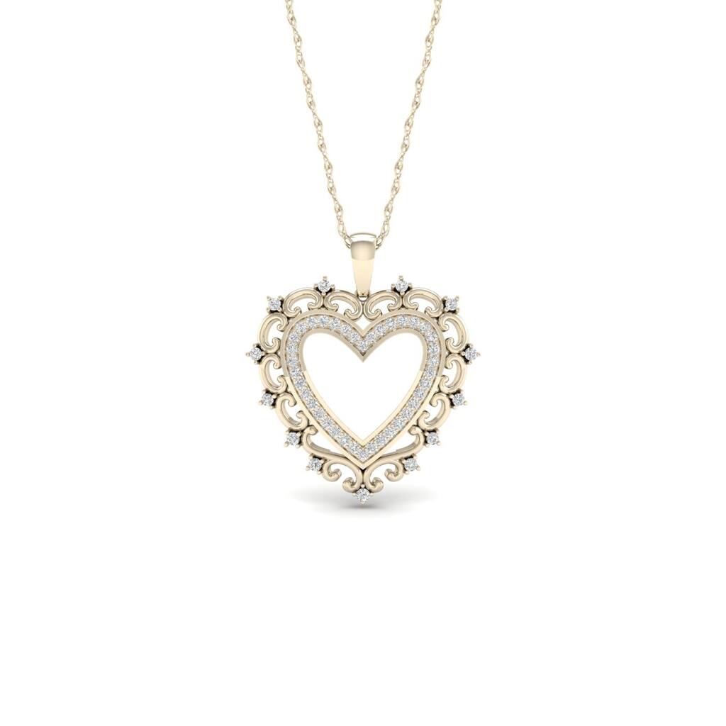De Couer 10k Yellow Gold 1/4ct TDW Diamond Filigree Heart Necklace