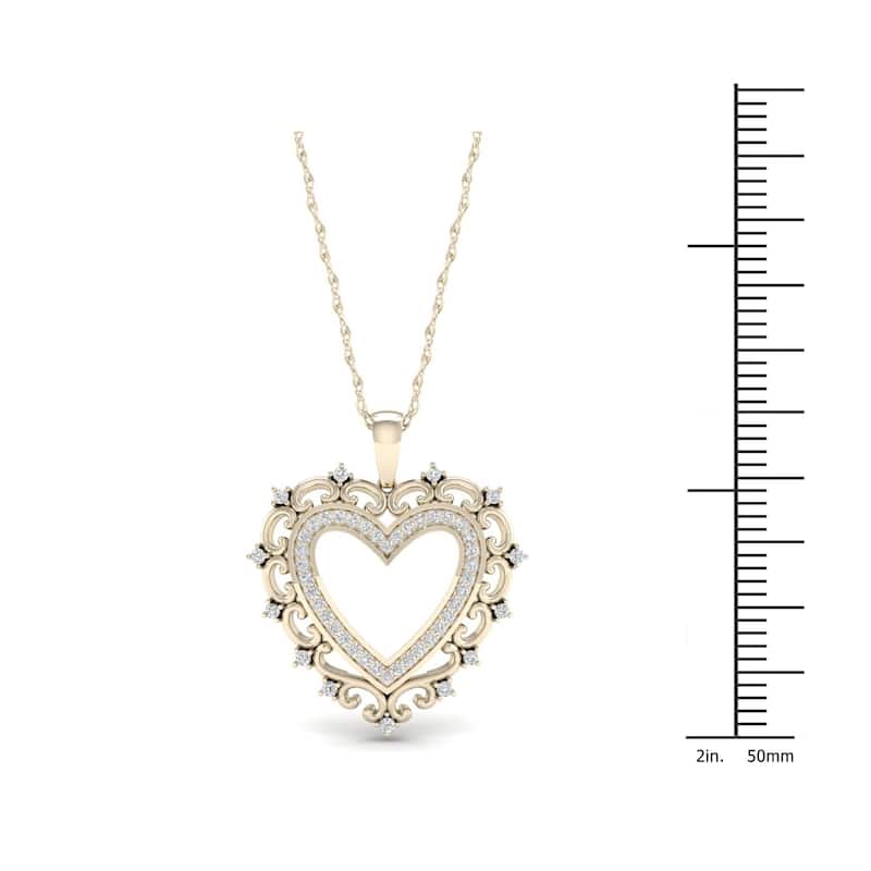De Couer 10k Yellow Gold 1/4ct TDW Diamond Filigree Heart Necklace
