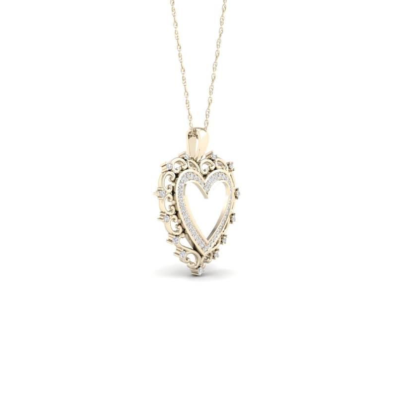 De Couer 10k Yellow Gold 1/4ct TDW Diamond Filigree Heart Necklace
