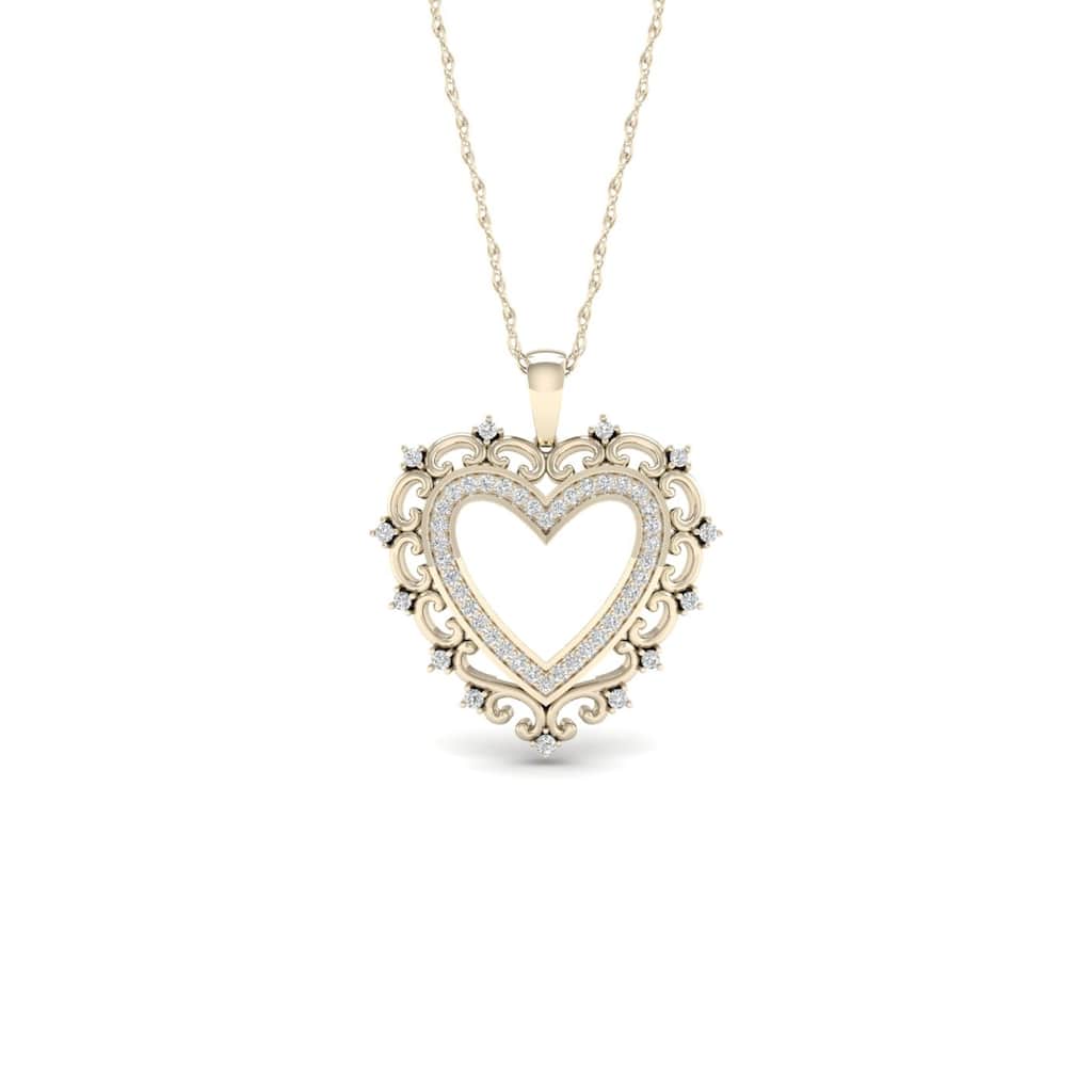 De Couer 10k Yellow Gold 1/4ct TDW Diamond Filigree Heart Necklace