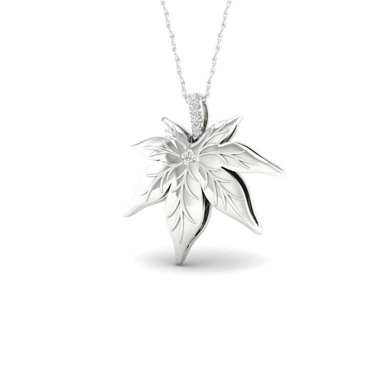 De Couer S925 Sterling Silver 1/20ct TDW Diamond Maple Leaf Necklace - White