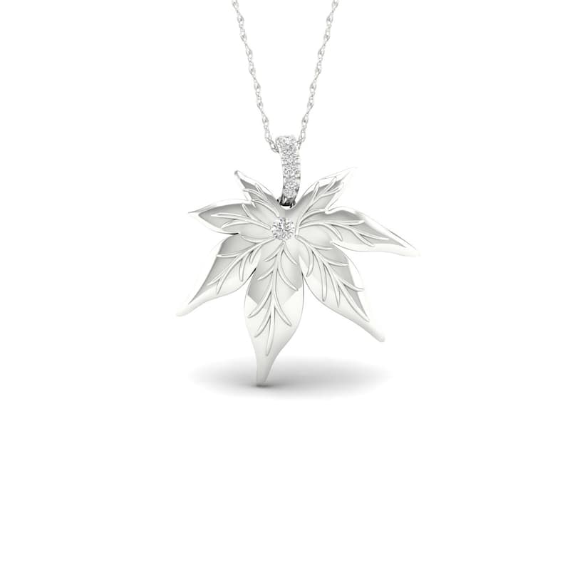 De Couer S925 Sterling Silver 1/20ct TDW Diamond Maple Leaf Necklace - White