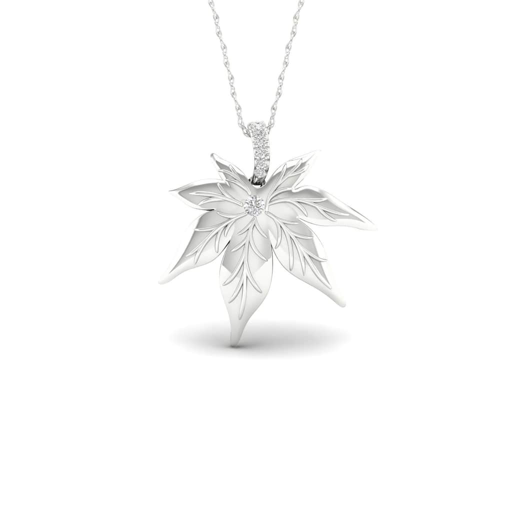 De Couer S925 Sterling Silver 1/20ct TDW Diamond Maple Leaf Necklace - White