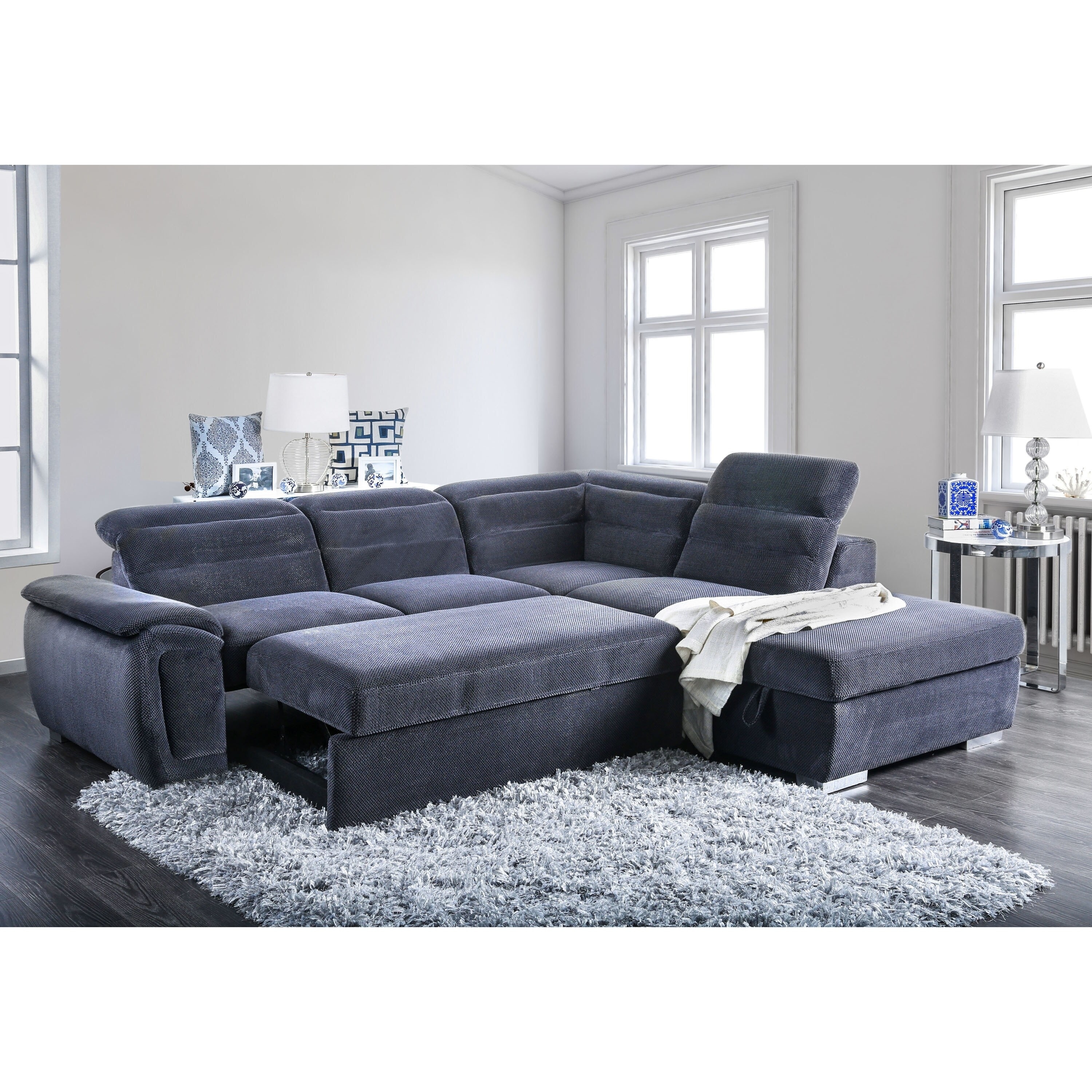 Furniture Of America 2 Piece Chenille Sleeper Sectional With 2 Piece Chenille Sleeper Sectional