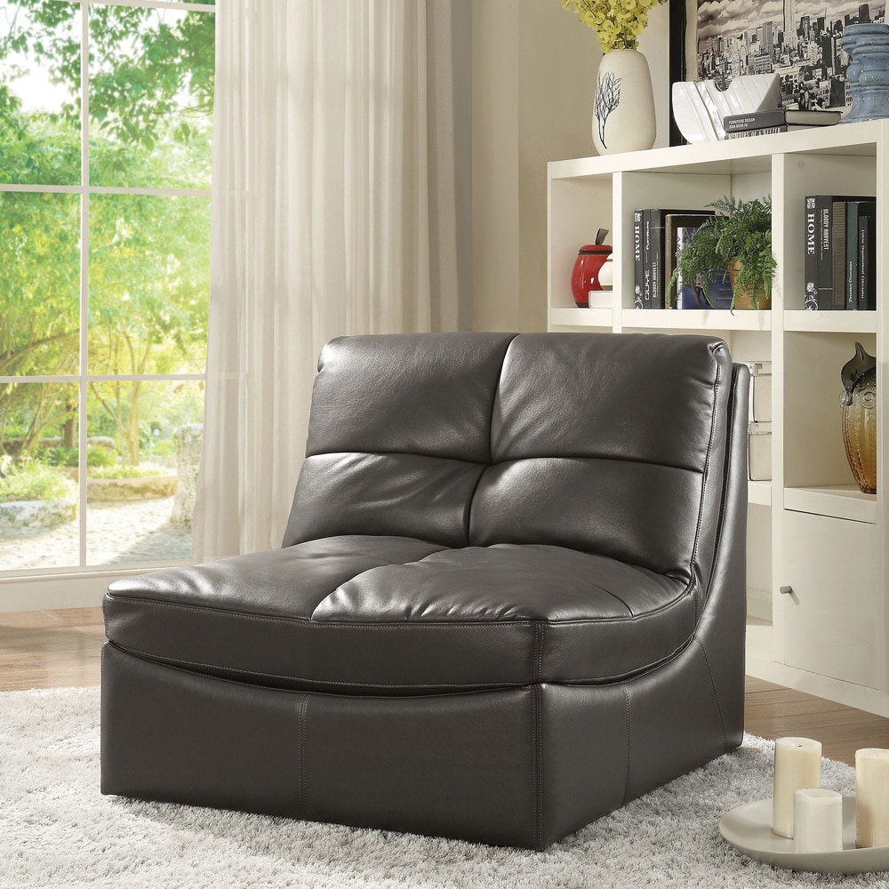 Furniture of America Elti Modern Grey Faux Leather Tufted Accent Chair