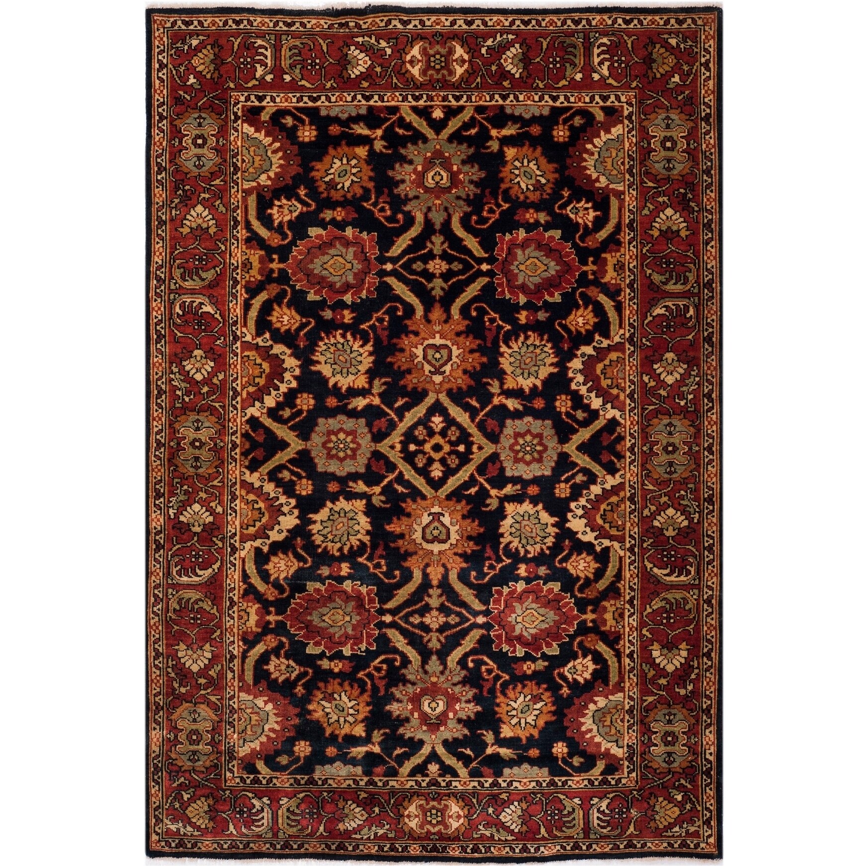 Safavieh Couture Hand Knotted Heriz Traditional Navy Red Hand Knotted Heriz Traditional
