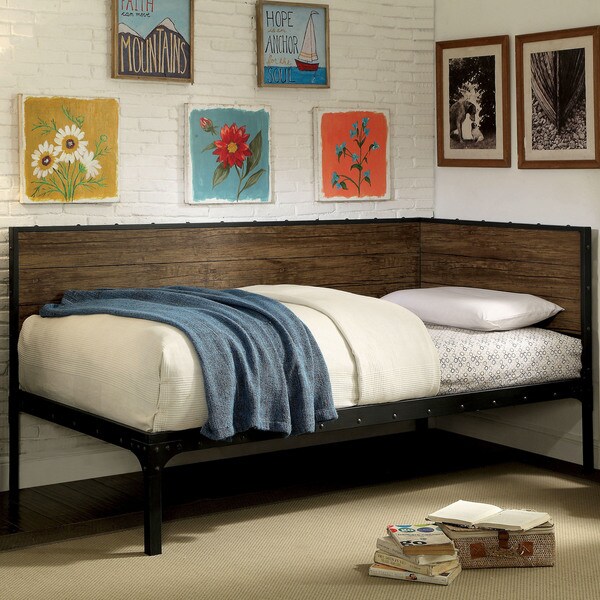 Shop Furniture of America Veya Industrial Black Twin Metal Corner Daybed Free Shipping Today