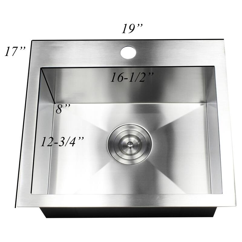 19-Inch 16 Gauge Stainless Steel Topmount Drop-In Kitchen Island Bar Utility Sink