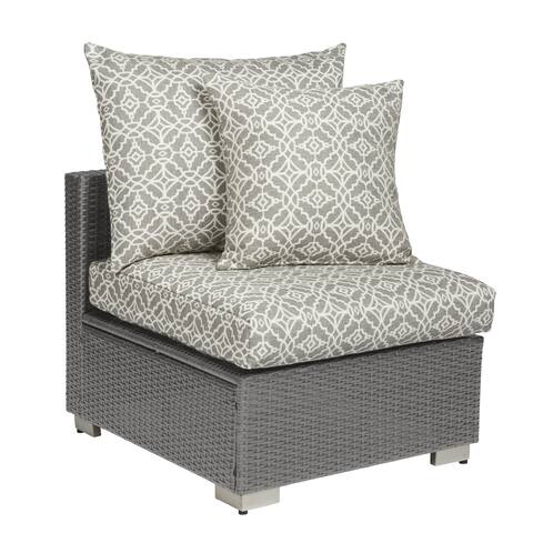 Handy Living Aldrich Grey Resin Rattan Outdoor Armless Chair with Grey Geometric Cushions