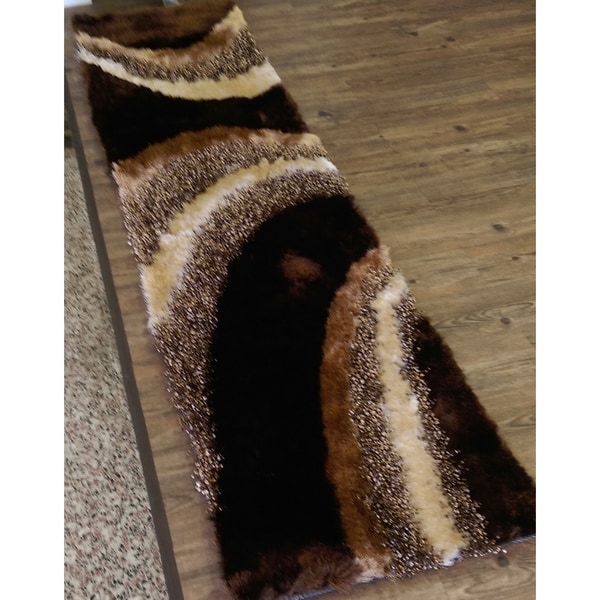 Hand Tufted Modern Design Shaggy Indoor Runner Rug In Color Brown - 2' x 7'5"