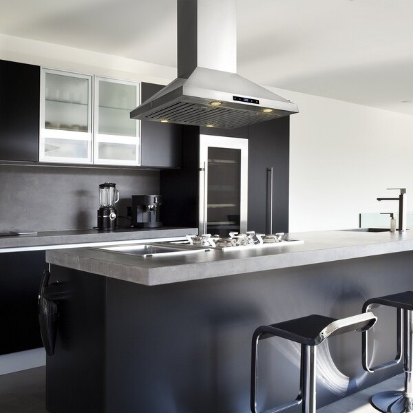AKDY RH0259 30 in. Kitchen Island Mount Range Hood in Stainless Steel with Touch Control and Carbon Filter