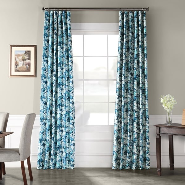 Exclusive Fabric Watercolor Printed Faux Silk Taffeta Blackout Curtain